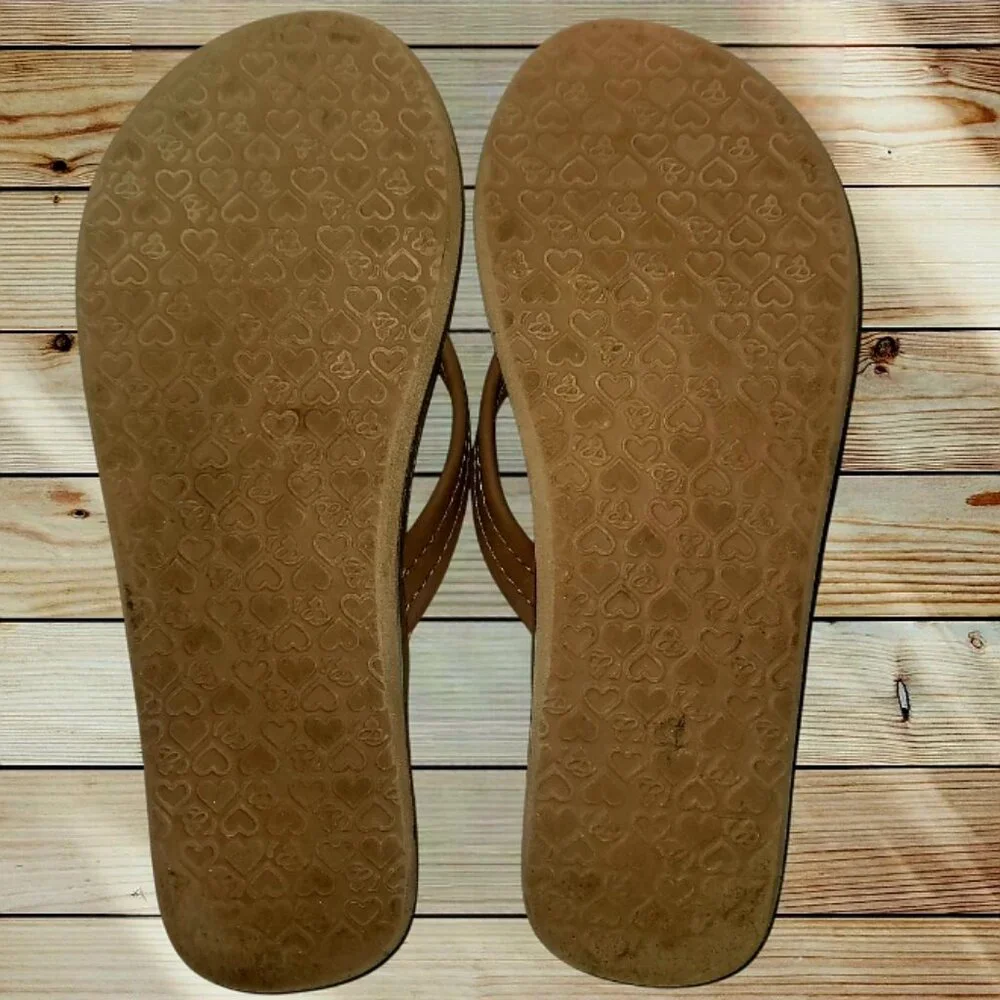 COBIAN - SIZE 8 - Women's Brown Flip Flops Sandals Blue Inner Accent - Picture 6 of 6